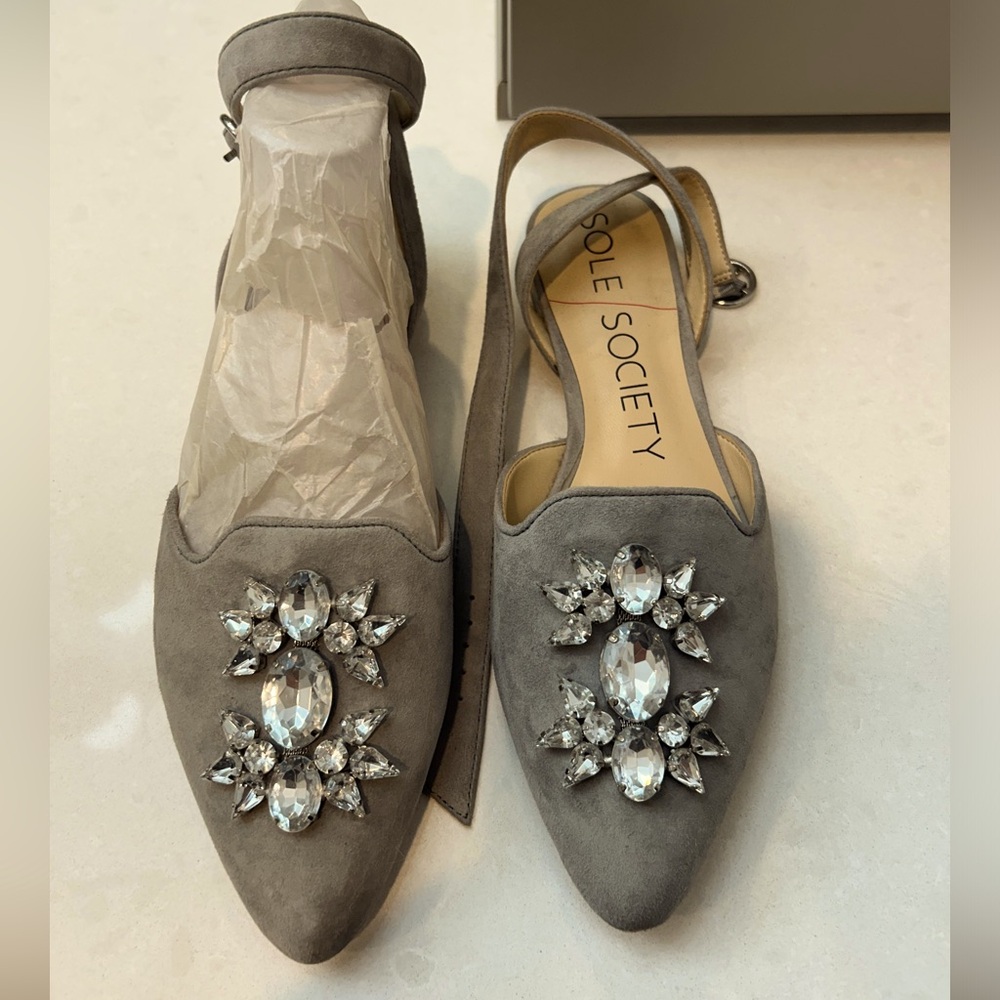 Sole Society Pearla Embellished Closed Toe Ankle Strap Flats